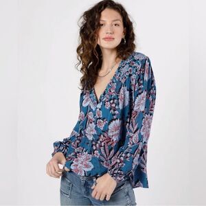 BOG‎ Collective Band of the Free JOSIE SAPPHIRE MIXED PRINT TOP XS NWT